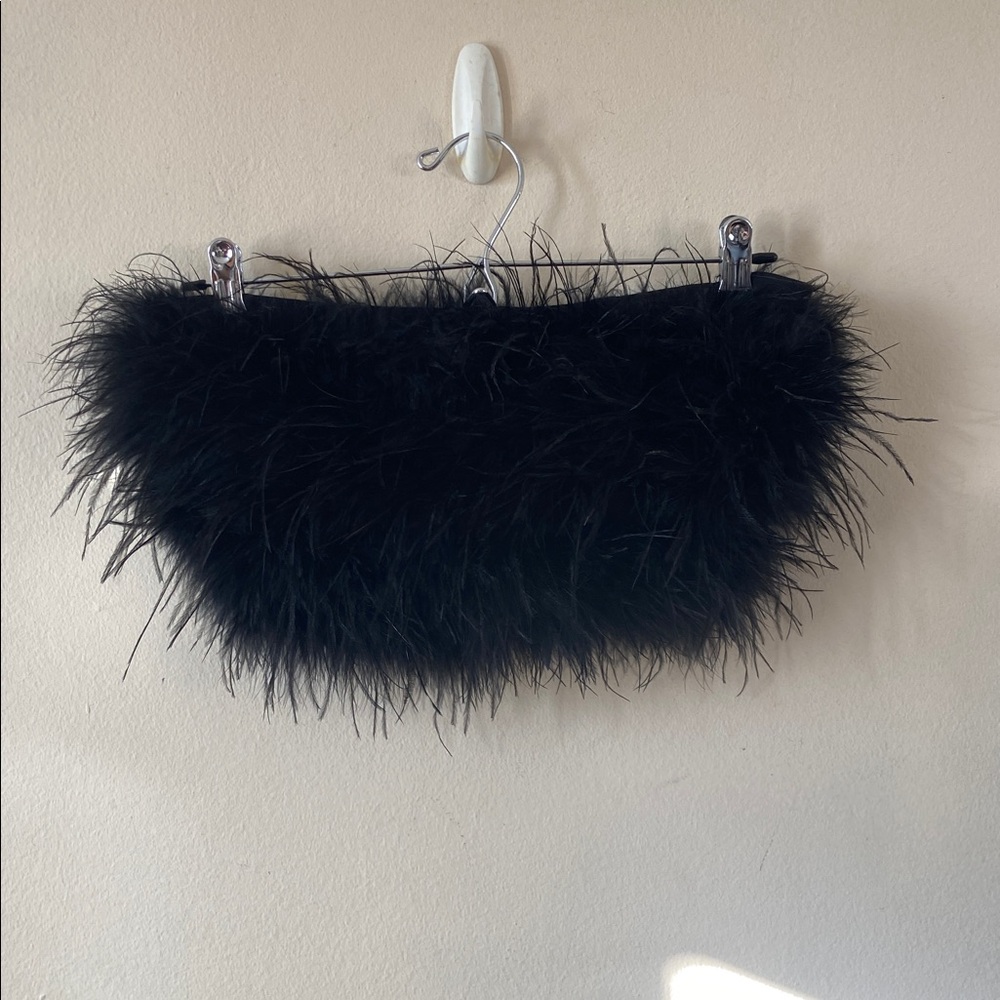 Naked Wardrobe Black Feather Crop Top